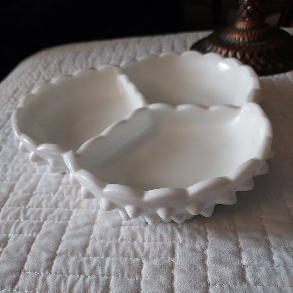 Milk glass hobnail sectioned dish - Picture 1 of 2